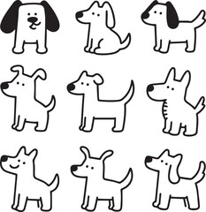 Cartoon Dog Outline Set – Various Breeds in Minimal Style for Coloring or Stickers