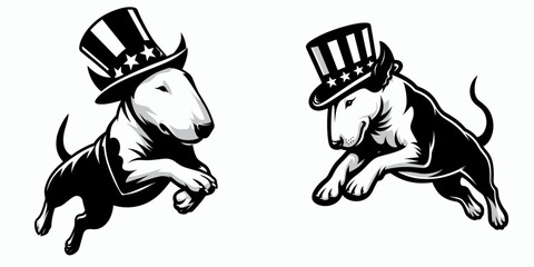 Fototapeta premium Bull Terrier Dog. 4th of July Independence Day American Flag Patriotism Usa America Clipart Vector Illustration. breed guide canine companion detail and care for stout pet.