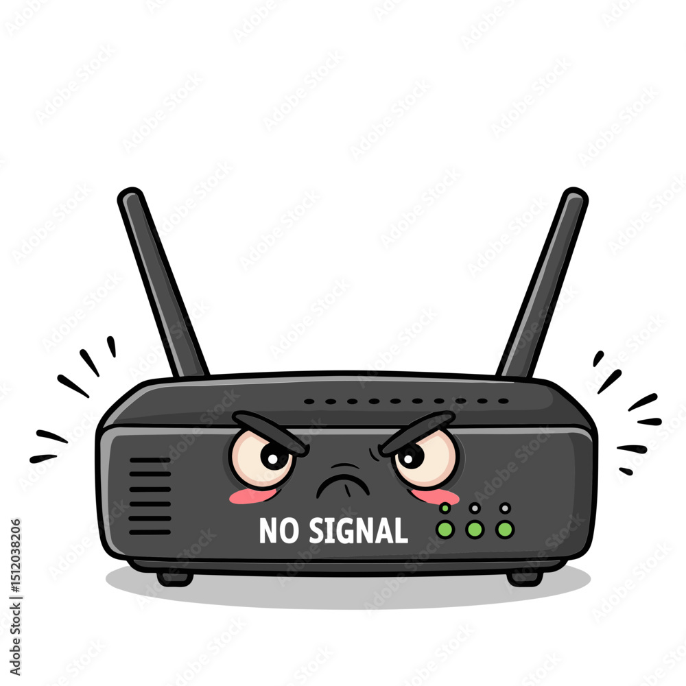 Poster vector illustration of an angry wi-fi router with the phrase 