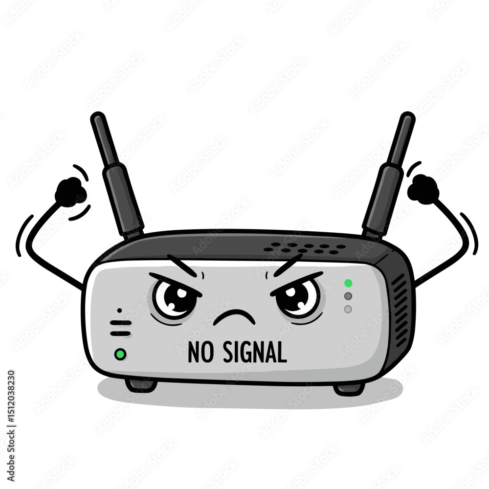 Poster vector illustration of a frustrated wi-fi router flexing its 