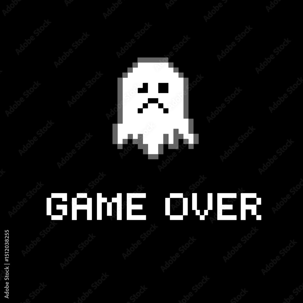 Poster vector illustration of a pixelated ghost and the phrase 
