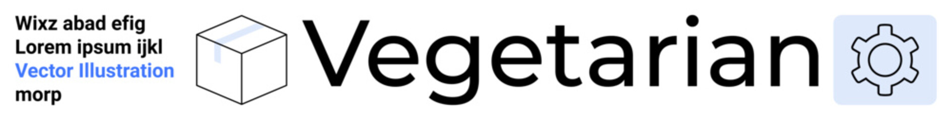 Large Vegetarian text alongside a cube shape and gear icon. Ideal for branding, design, innovation, sustainability, engineering, modern lifestyle, and a simple landing page