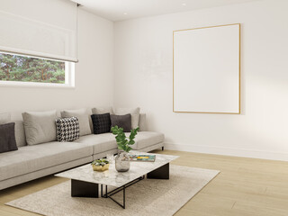 Elegant and Modern Living Room with Artwork and Neutral Tones