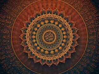 Fototapeta premium Classic Islamic pattern with intricate mandala and arabic calligraphy details