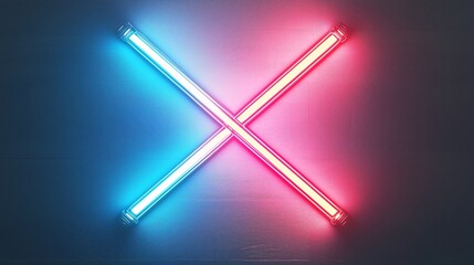 Glowing Neon Cross Light Tubes in Red and Blue Futuristic Style