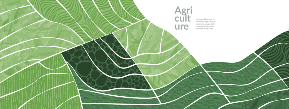 Background with green abstract modern design for corporate cover, poster, book layout. Creative vector banner. Minimal marketing flyer and brochure featuring spring meadow, watercolor hill, wavy lines