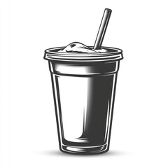 Stylized graphic of a disposable beverage cup with a straw.  Foamy top