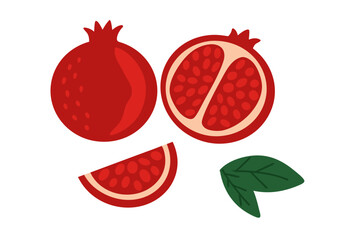 set of pomegranate on white background