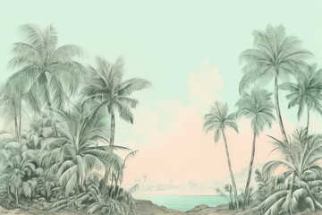 Palm tree jungle in morning drawing sketch backgrounds.