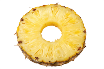 Round Pineapple Slice with Core Removed on White Background Isolated on Transparent Background