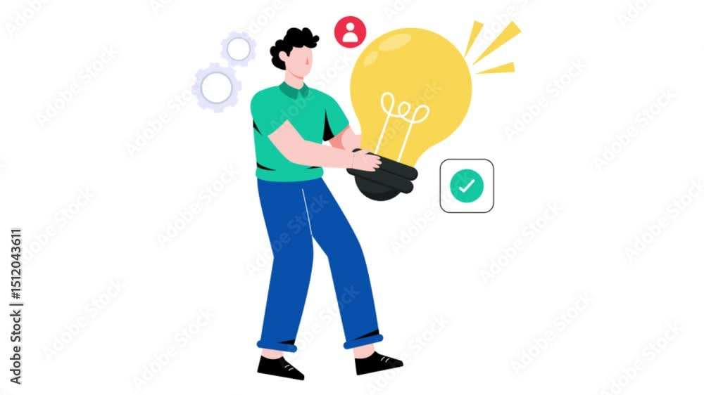 Poster man getting idea 2d flat animation.