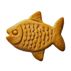 A macro closeup of a single golden fish-shaped cracker, a savory and salty baked biscuit, a fun and delicious party snack for kids