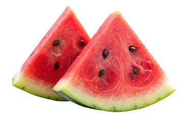 Two Slices of Watermelon with Red Flesh and Green Rind Isolated on Transparent Background