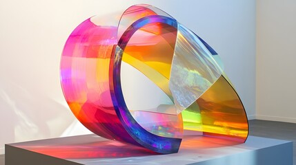 A rotating sculpture installation with chromatic surfaces