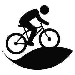 Obraz premium Black Silhouette of Person Riding Bicycle Downhill Vector