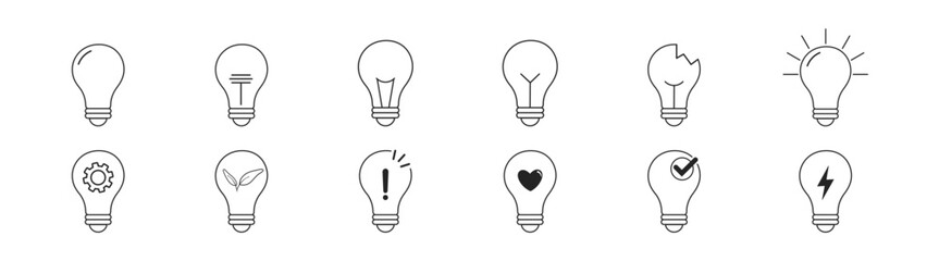 Light bulbs line icon set. Idea icon vector set. Flat stroke linear simple trend modern efficiency logotype design element 