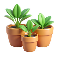 Obraz premium Growing Green Trio: A vibrant visual of three potted plants thriving in earthy containers. This image represents the beauty and simplicity of nature.