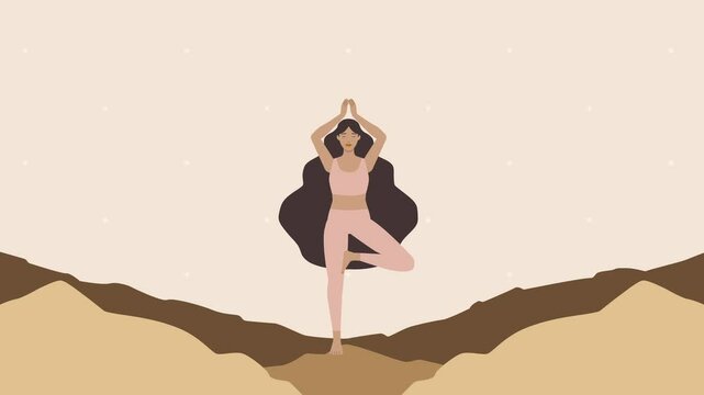 Warm and clean animated vector motion graphics horizontal 4k Yoga poster story with copy space