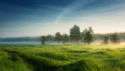 misty morning forest tillage scene serene atmosphere in early daylight