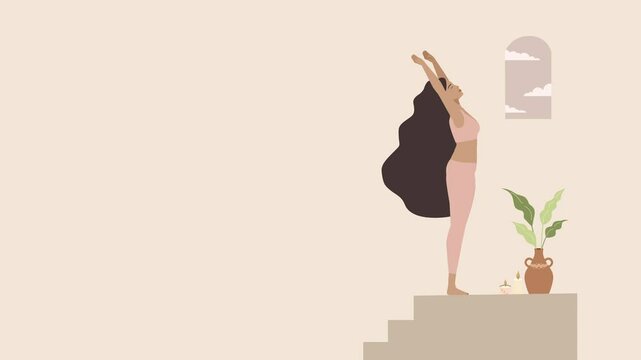 Warm and clean animated vector motion graphics horizontal 4k Yoga poster story with copy space