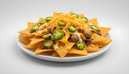 Plate of Loaded Nachos with Cheese, Jalape&ntilde;os, and Beans
