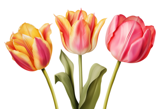 Vibrant Spring Tulips: Watercolor Floral Illustration isolated on transparent background png