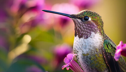 Obraz premium hummingbird portrait floral wildlife ai photography documentary style