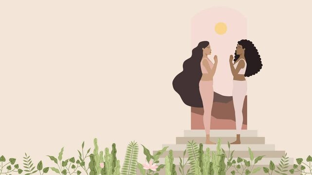 Warm and clean animated vector motion graphics horizontal 4k Yoga poster story with copy space