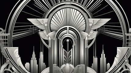 Art Deco Machine-God Skyline – Beyond Imagination in Black & White