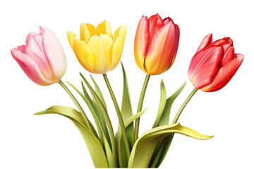 Vibrant Tulip Bouquet: Spring Flowers in Vivid Colors isolated on transparent background png