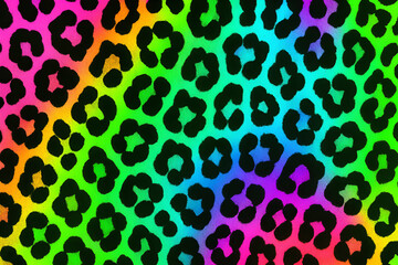 A vibrant and colorful leopard print pattern with a rainbow gradient. Ideal for fashion, design, and creative projects, this eye-catching graphic adds a unique flair to any layout.