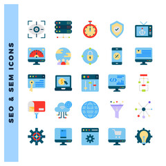 25 SEO And SAM Flat icon pack. vector illustration.