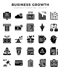 Set of Glyph Business Growth Icons. Glyph art icon. Vector illustration