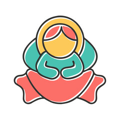 Fototapeta premium Baby Jesus cartoon icon in swaddle, red and yellow tones, symbol of nativity scene