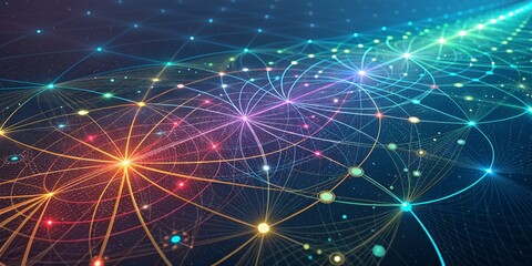 Obraz premium Interconnected Networks Colorful Nodes and Lines, technology , abstract