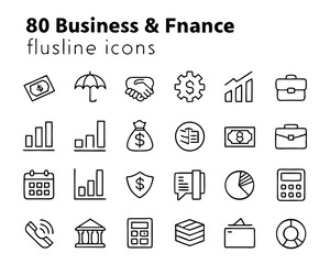 Business & Finance Line Icon Set – Money, Charts, Documents & Office Symbols