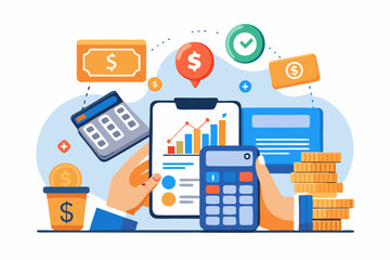 
A close-up image of a person using a calculator while holding a credit card, symbolizing financial management, 