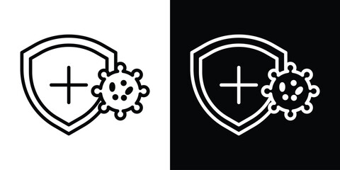 Shield virus icon. Simple element illustration. outline and flat symbol design