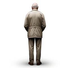 elder man, view from behind, back side, white background