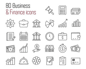 Business & Finance Line Icon Set – Money, Charts, Documents & Office Symbols