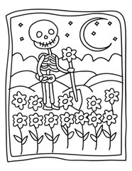 halloween coloring page, line art, halloween illustration