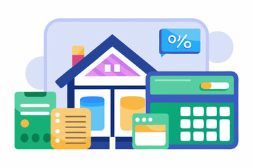 A close-up image of a person using a calculator while holding a credit card, symbolizing financial management, rising interest rates, and digital banking. Futuristic graphics including upward arrows, 