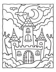 halloween coloring page, line art, halloween illustration