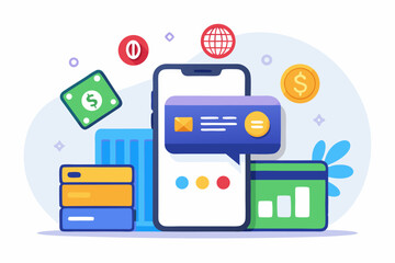A close-up image of a person using a calculator while holding a credit card, symbolizing financial management, rising interest rates, and digital banking. Futuristic graphics including upward arrows, 