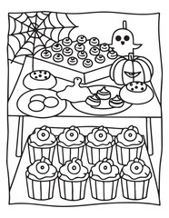 halloween coloring page, line art, halloween illustration