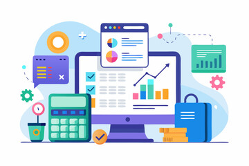 A close-up image of a person using a calculator while holding a credit card, symbolizing financial management, rising interest rates, and digital banking. Futuristic graphics including upward arrows, 