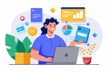 A close-up image of a person using a calculator while holding a credit card, symbolizing financial management, rising interest rates, and digital banking. Futuristic graphics including upward arrows, 