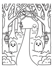 halloween coloring page, line art, halloween illustration