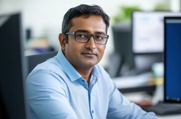 Obraz premium A professional portrait of a middle-aged Indian male CIO of a supply chain company