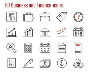 Business & Finance Line Icon Set – Money, Charts, Documents & Office Symbols